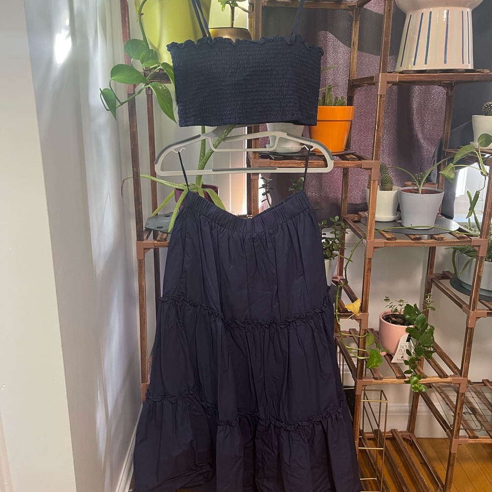Navy Crop Top and Tiered Skirt